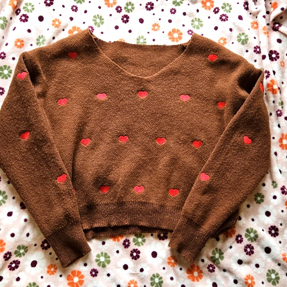 Brown Sweater with Hearts from Temu